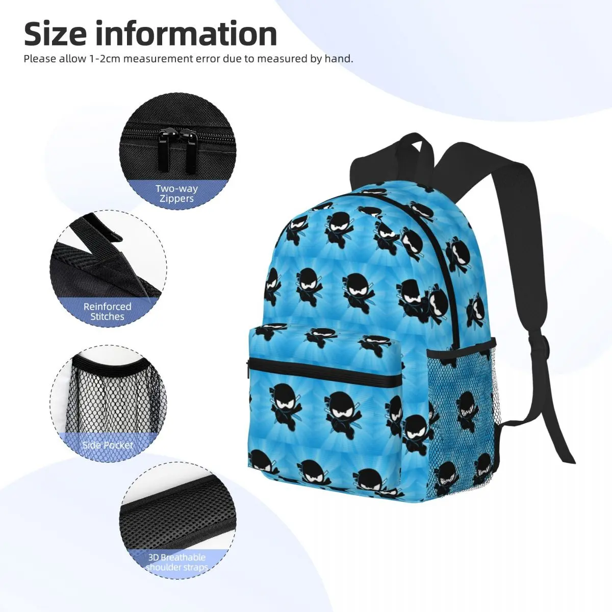 Ninja Kidz Student Backpack School Bag Hiking Travel Daypack for Boys Girls Fashion Bookbag Shoulder Bags