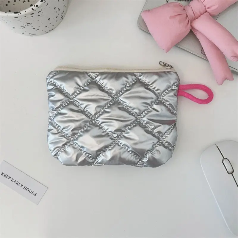 Silver Bow Pattern Coin Purse Women's Earphone Coins Keys Wallet Organizer Zipper Pouch Cosmetic Bag
