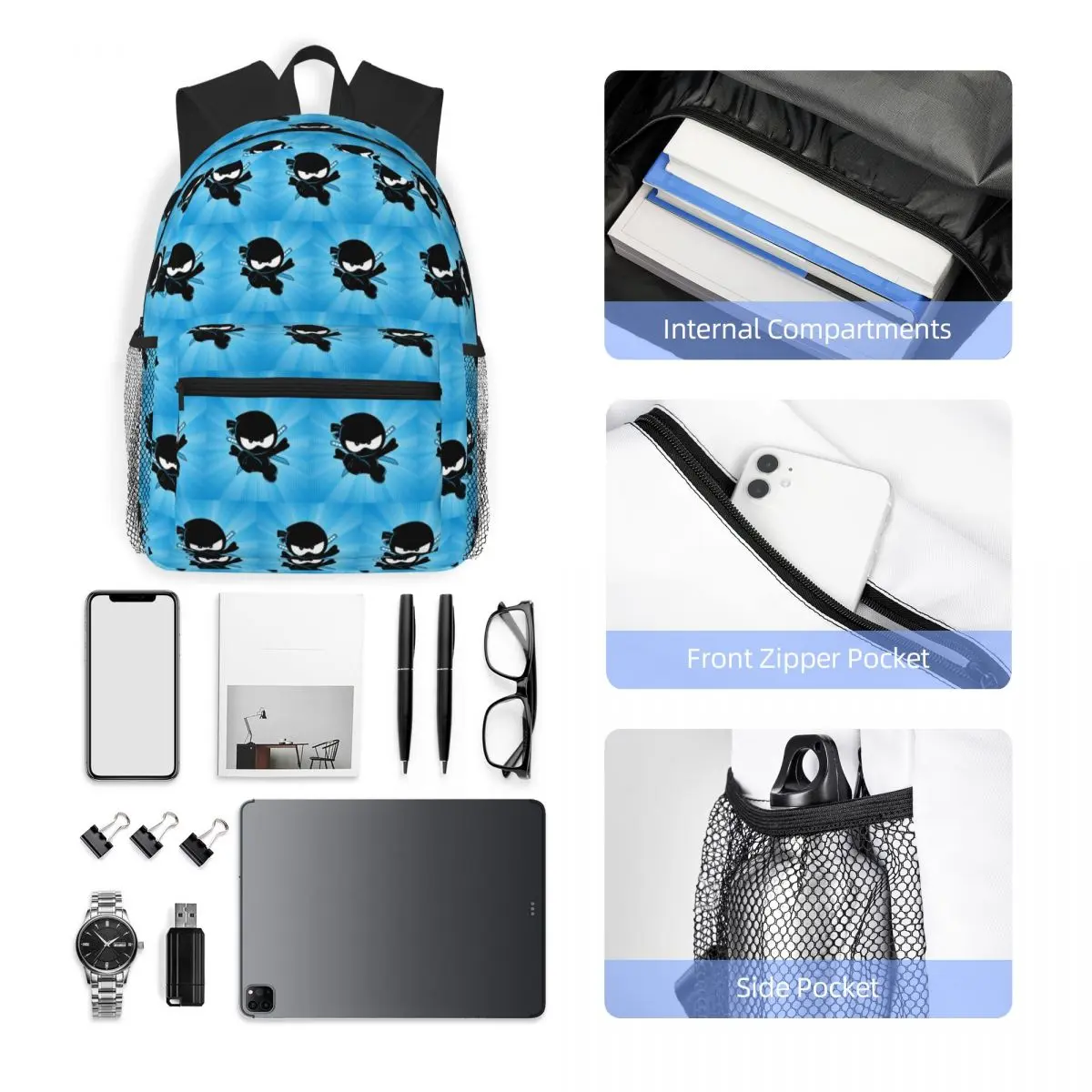 Ninja Kidz Student Backpack School Bag Hiking Travel Daypack for Boys Girls Fashion Bookbag Shoulder Bags