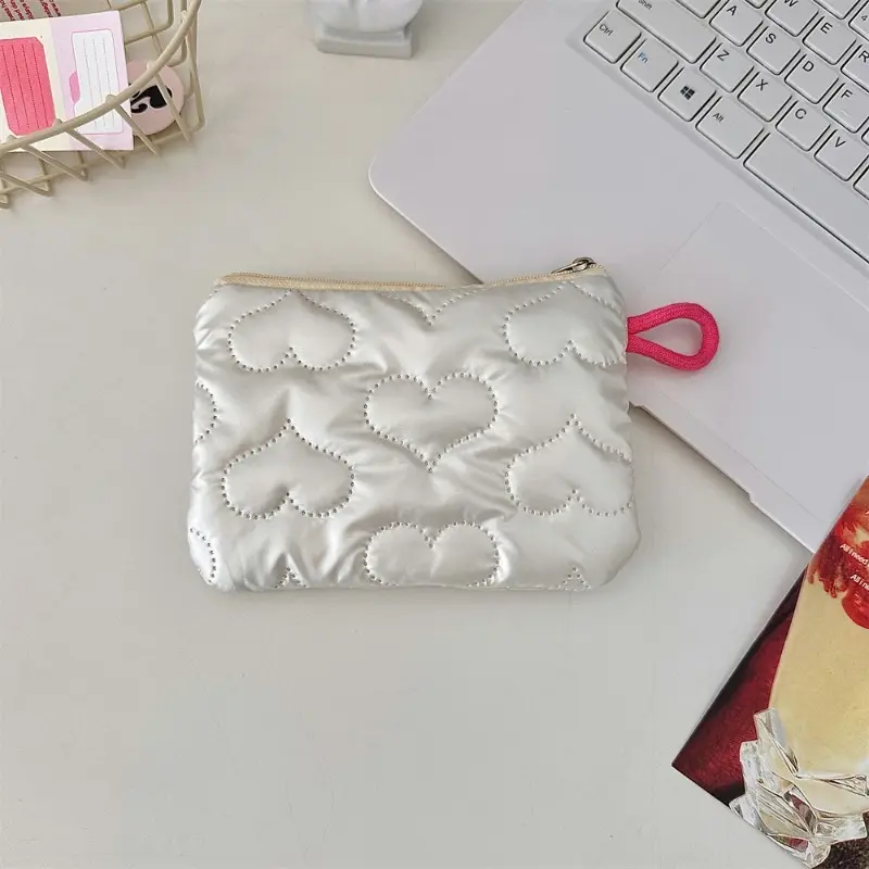 Silver Bow Pattern Coin Purse Women's Earphone Coins Keys Wallet Organizer Zipper Pouch Cosmetic Bag