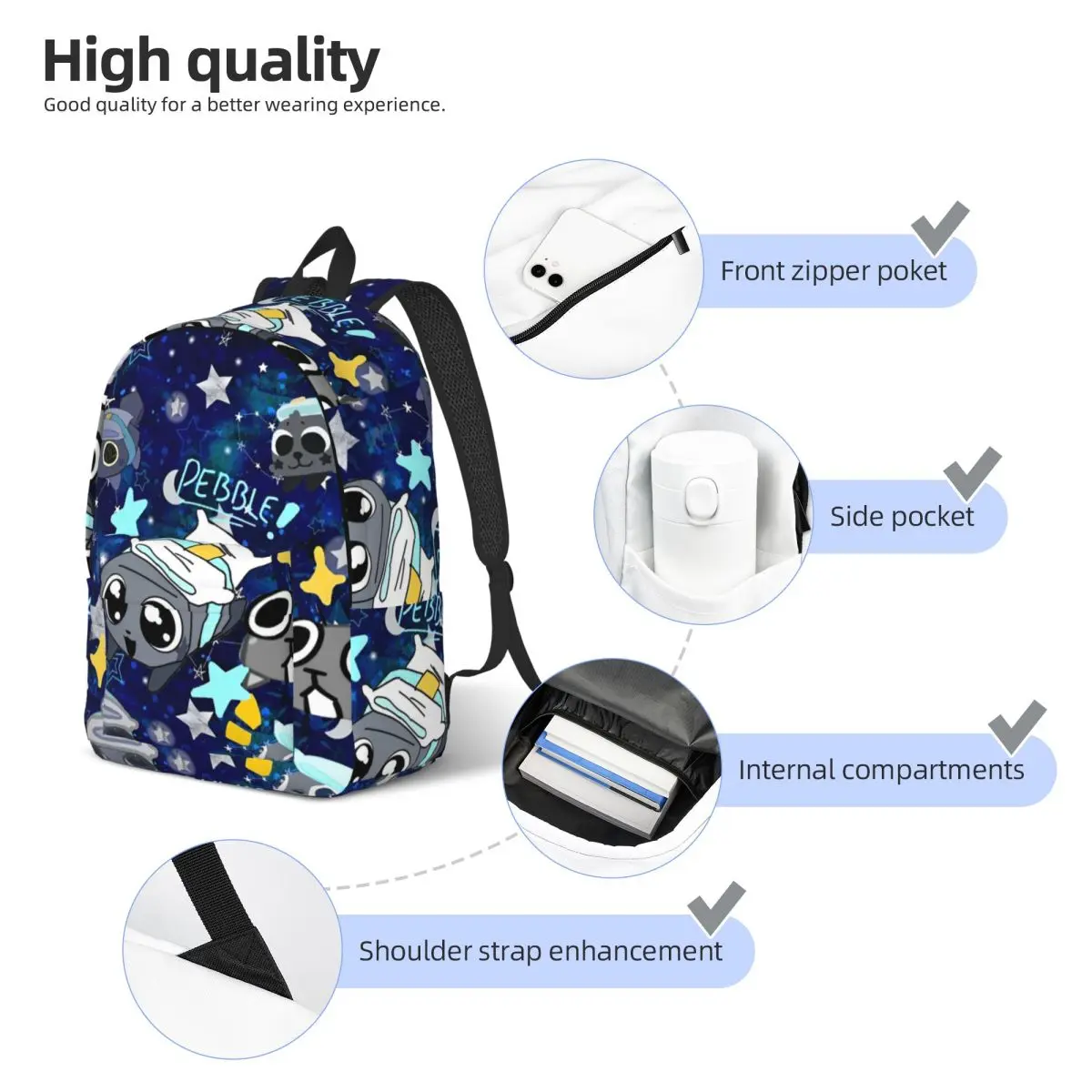 Dandys World Pebble Backpack for Men Women Cool High School Work Daypack Laptop Computer Shoulder Bag Outdoor