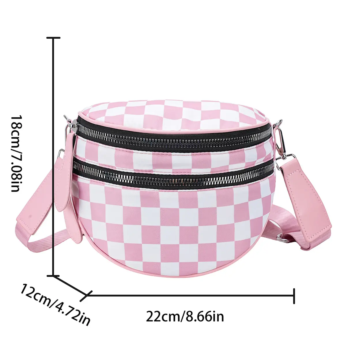 Checkered Quilted Crossbody Bag Nylon Large Capacity Multi Pocket Zipper Adjustable Strap Women Commute Shopping Chest Bag
