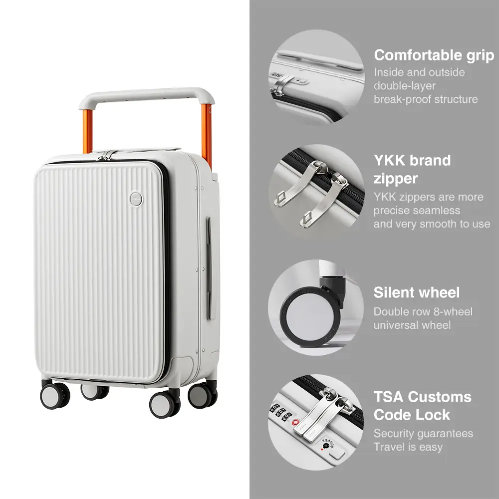 Mixi Front Laptop Pocket Suitcase Wide Handle Travel Suitcase Men 20''Carry-On Luggage Women PC Aluminum Frame Trolley Case 24''