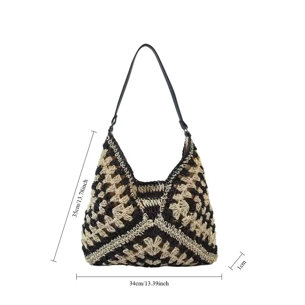 Popular Women's Woven Straw Shoulder Bag Medium Size Handbag with Handle for Beach Vacation Tote Large Capacity Beach Bags