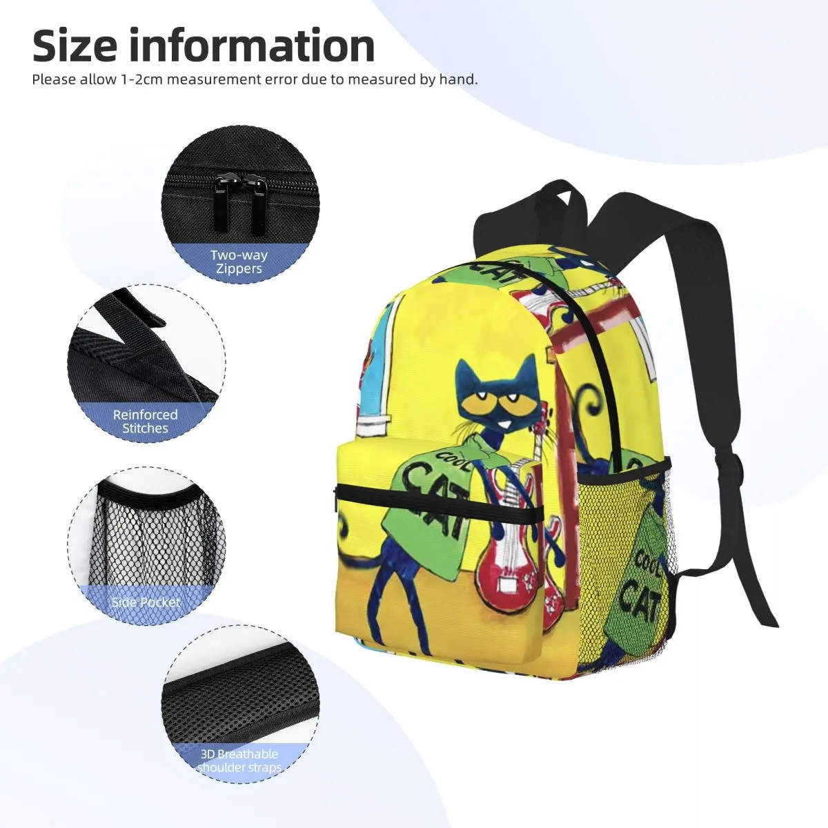Pete The Cat  Student Backpack School Bag Hiking Travel Daypack for Men Women Fashion Bookbag Shoulder Bags