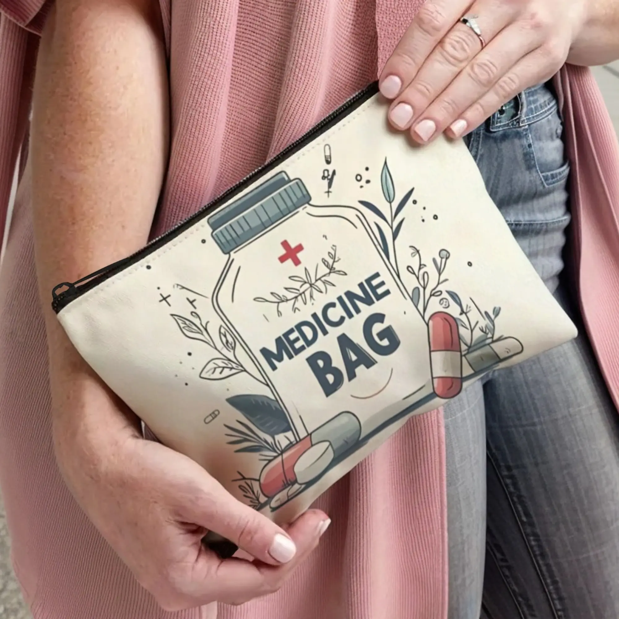 Medical Theme Medicine Bottle Design Cosmetic Bag Travel Toiletry Bag Medicine Storage Bag Nurse Patient Colleague Gift