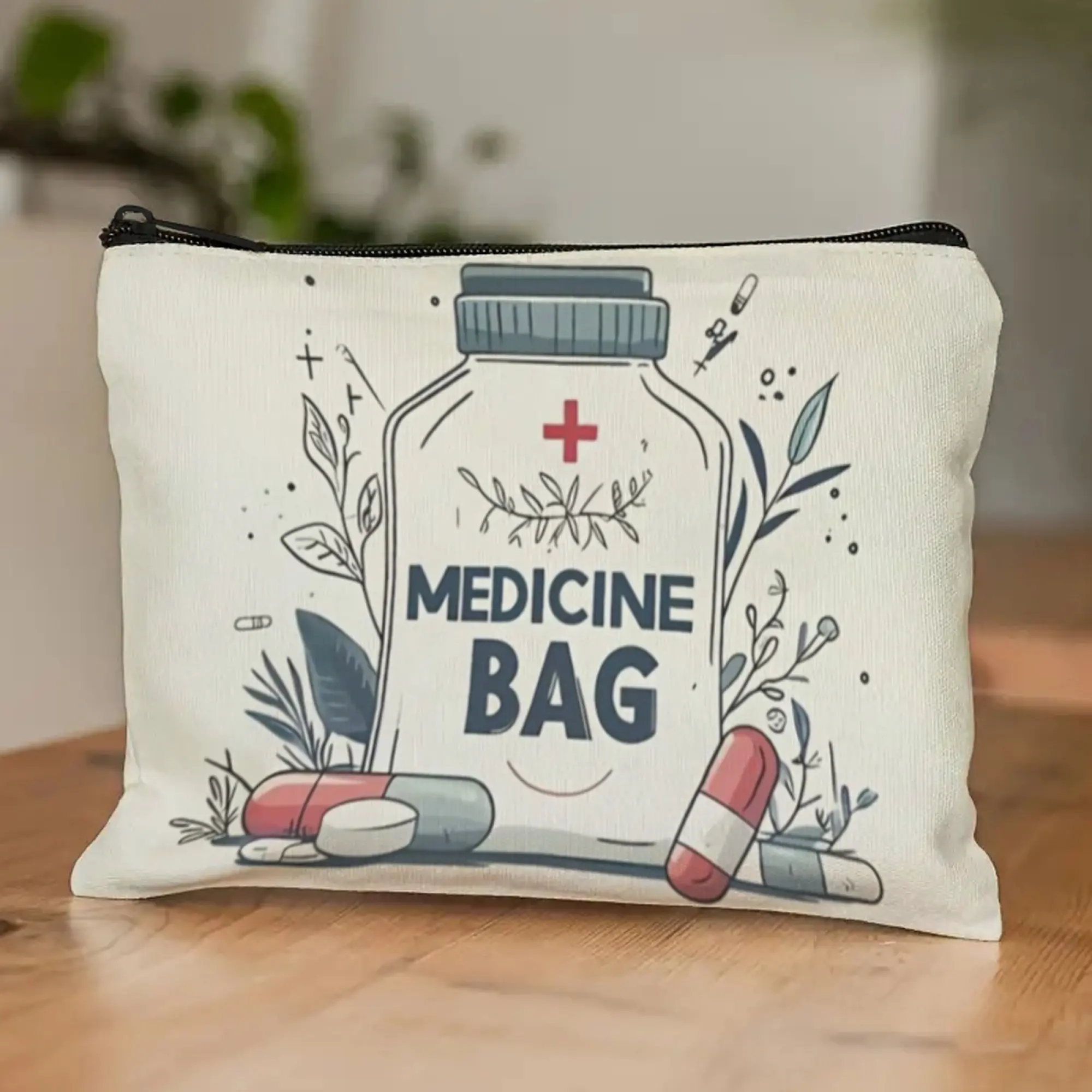 Medical Theme Medicine Bottle Design Cosmetic Bag Travel Toiletry Bag Medicine Storage Bag Nurse Patient Colleague Gift
