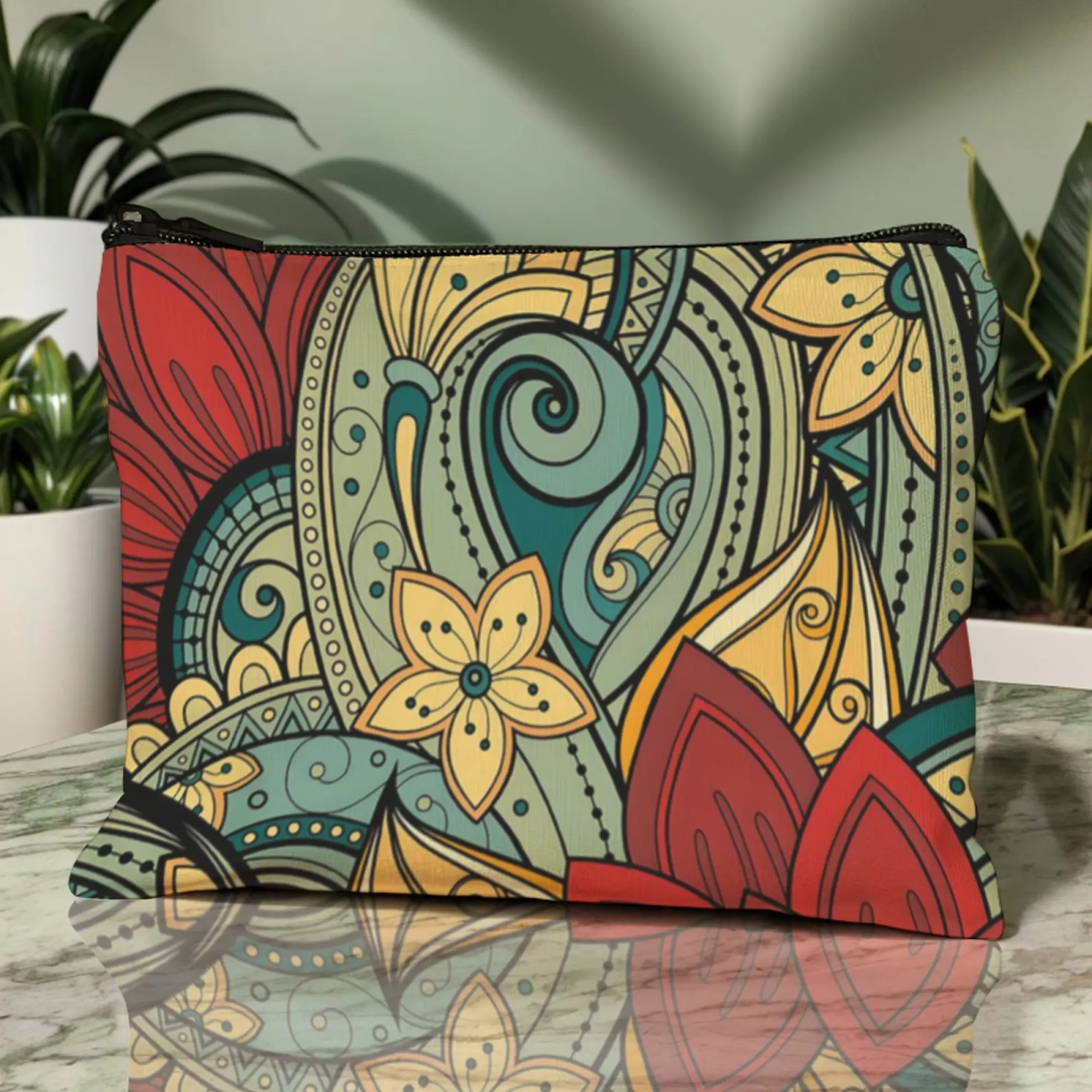 Abstract retro stylish floral swirl Makeup Bag Women Travel Storage Pouch Travel Lipstick Bag Makeup Case Bag Cosmetic Brush Bag