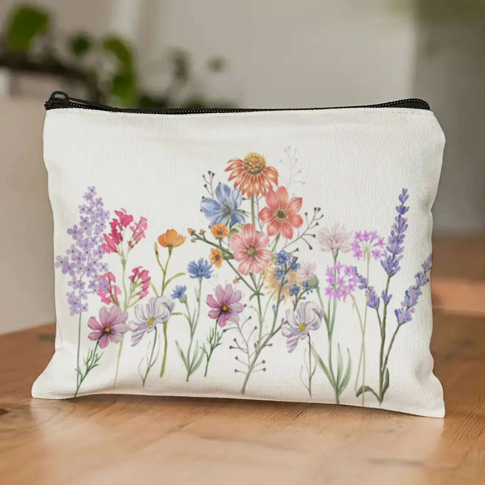 Simple Pastoral Floral Makeup Bag Women's Zipper Storage Miscellaneous Bag Travel Makeup Organizer Cosmetic Bag Coin Purse Gift