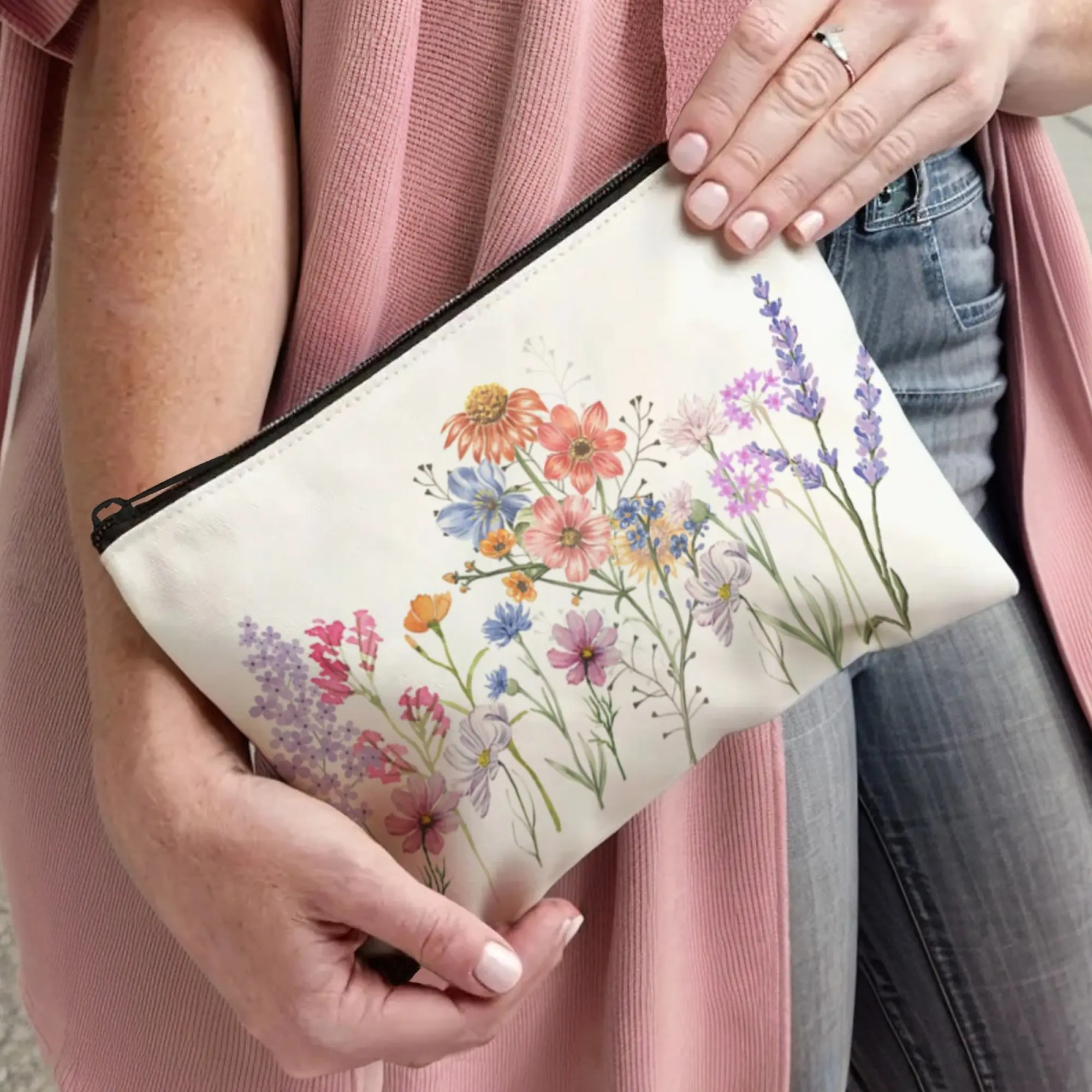 Simple Pastoral Floral Makeup Bag Women's Zipper Storage Miscellaneous Bag Travel Makeup Organizer Cosmetic Bag Coin Purse Gift