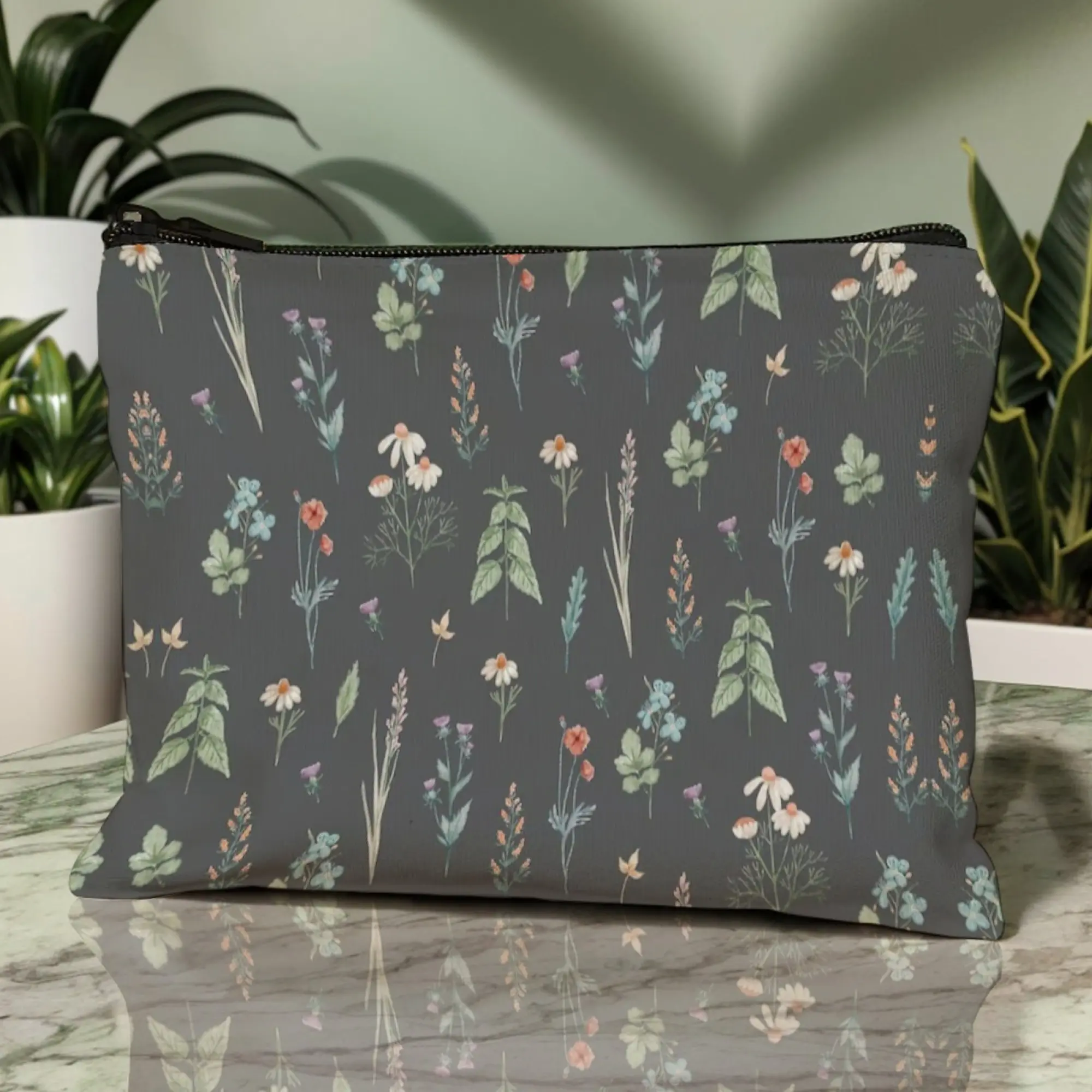Vintage Botanical Specimen Canvas Makeup Bag Pressed Flower Prints with Scientific Labels Matte Texture for Nature Lovers