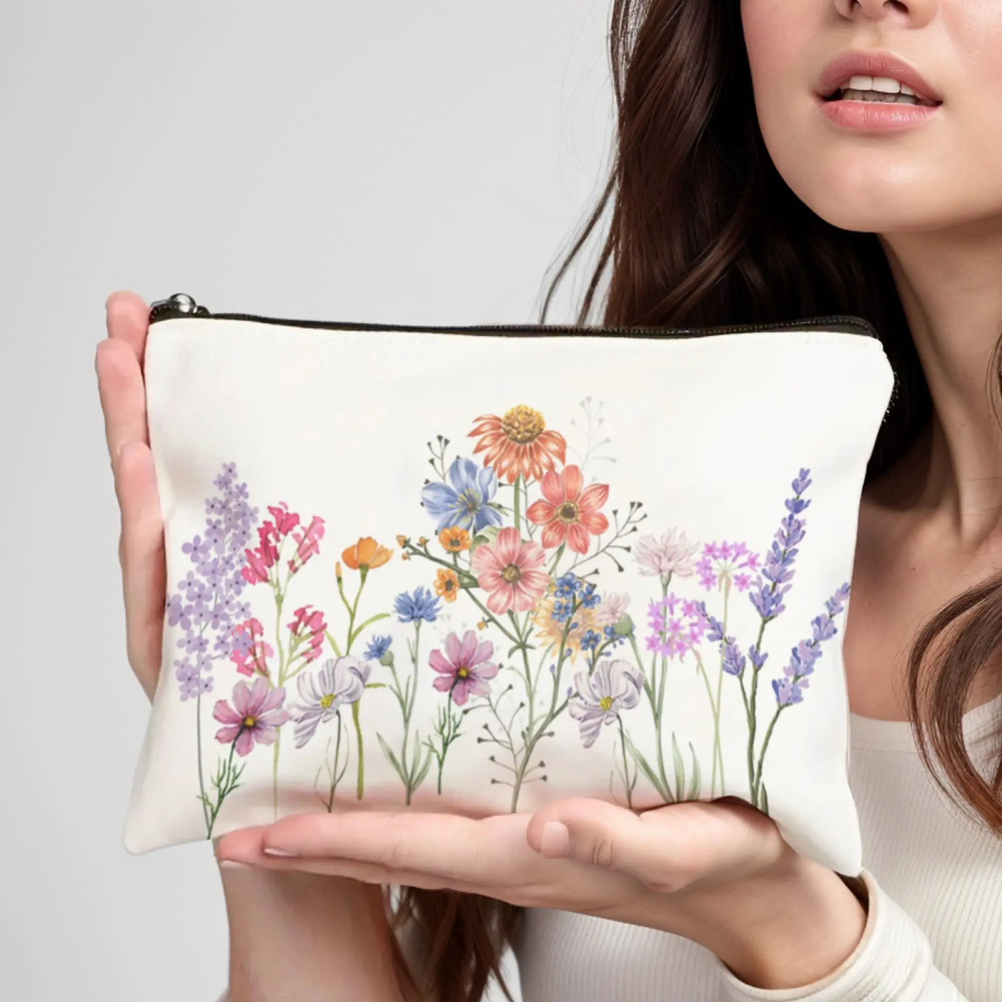 Simple Pastoral Floral Makeup Bag Women's Zipper Storage Miscellaneous Bag Travel Makeup Organizer Cosmetic Bag Coin Purse Gift