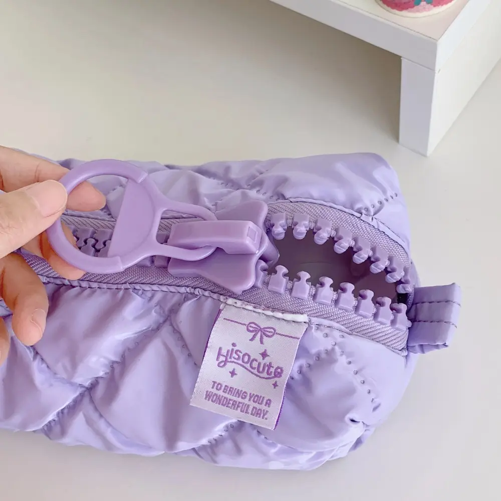 Soft Quilting Big Zipper Pencil Case School Stationary Storage Bag Large Capacity Pen Bag