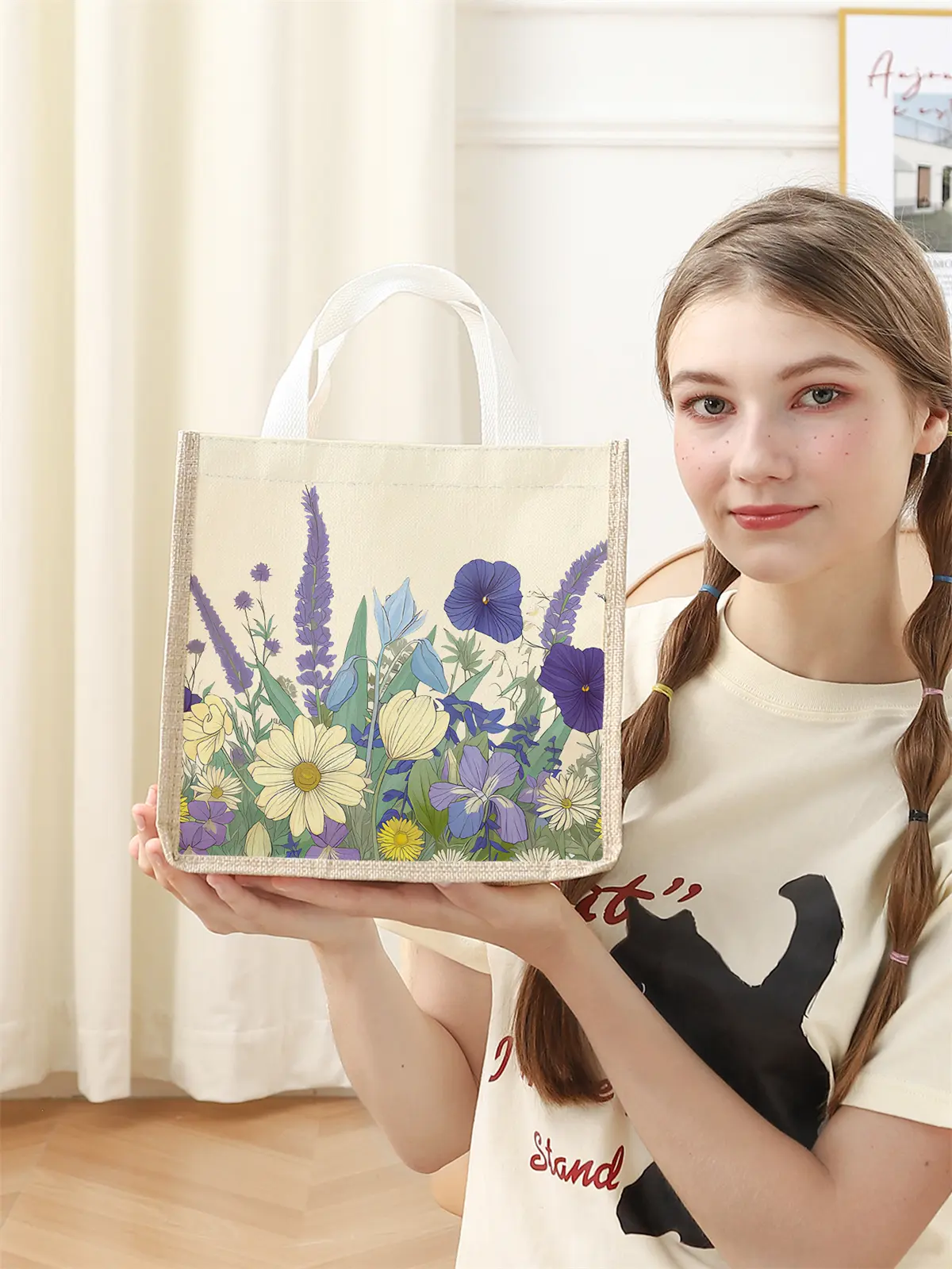 shopper bagHandbag portable lunch bag, casual handbag bento bag dinner bag large capacity camping student picnic food  bag