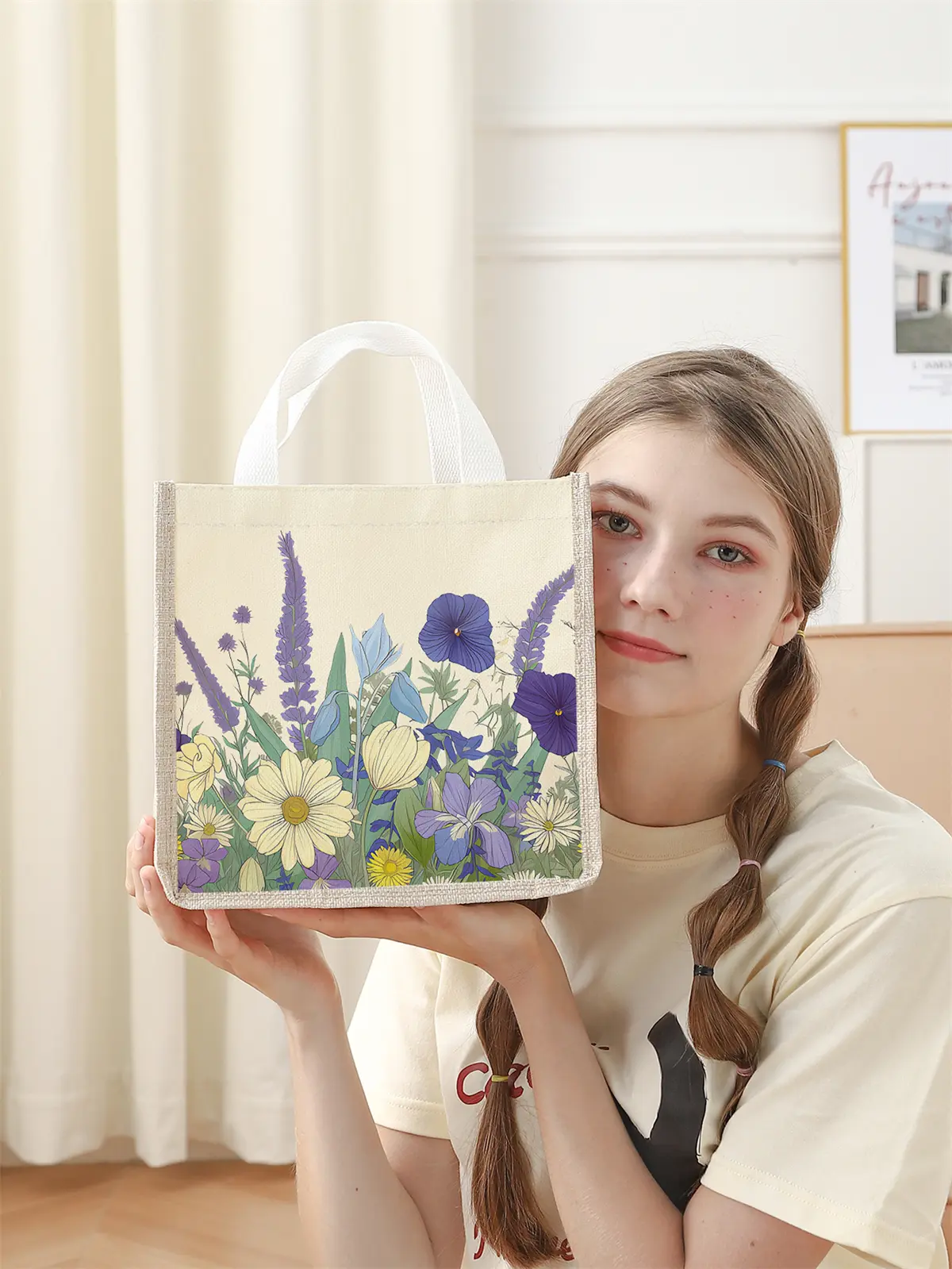 shopper bagHandbag portable lunch bag, casual handbag bento bag dinner bag large capacity camping student picnic food  bag