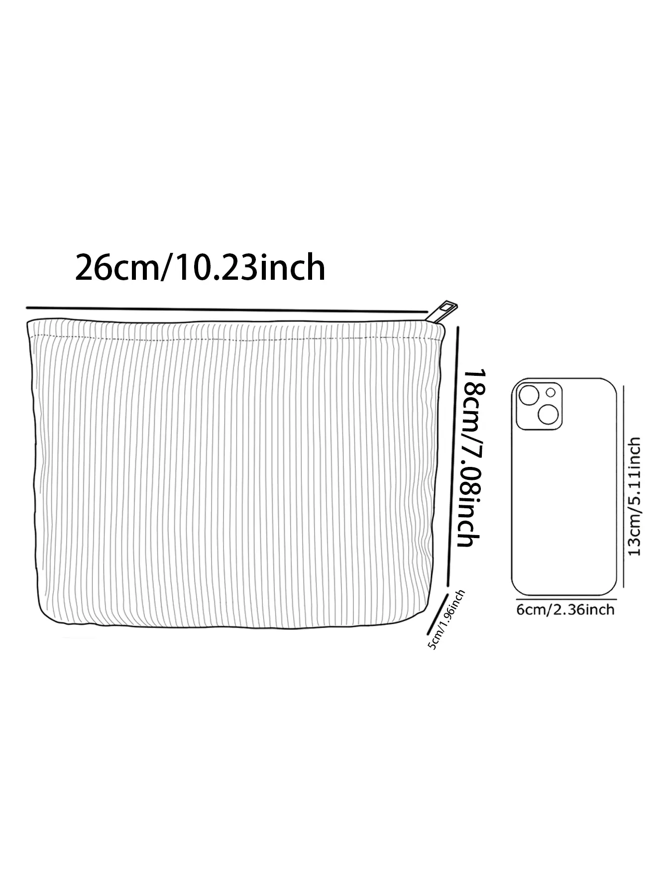 1 mushroom patterned corduroy makeup bag, lightweight zipper makeup storage box, multifunctional bag with lining