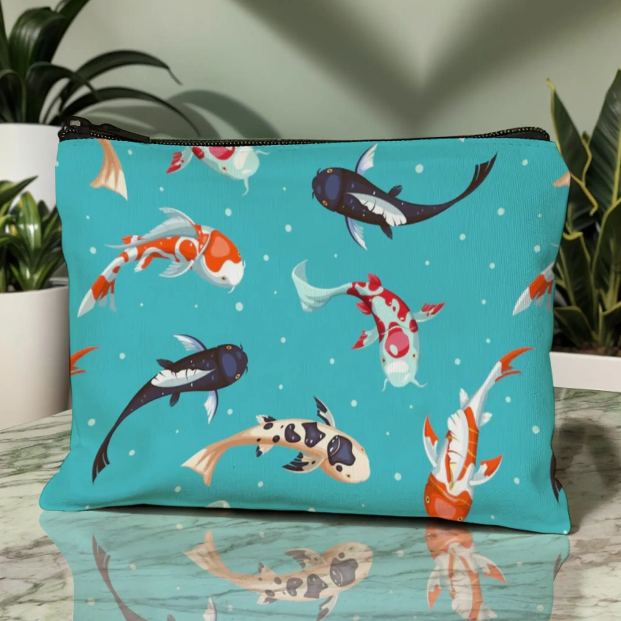 Classical Lucky Koi Pattern Cosmetic Bag Durable Zipper Organizer with Chinese Cultural Elements Perfect for Daily Makeup Tote