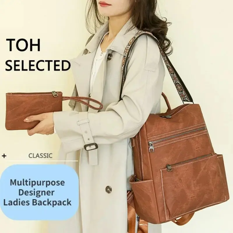Lightweight Girls Retro Backpack Fashion Multipurpose Women's Backpack Large Capacity Leisure Travel Dual-purpose Shoulder Bag