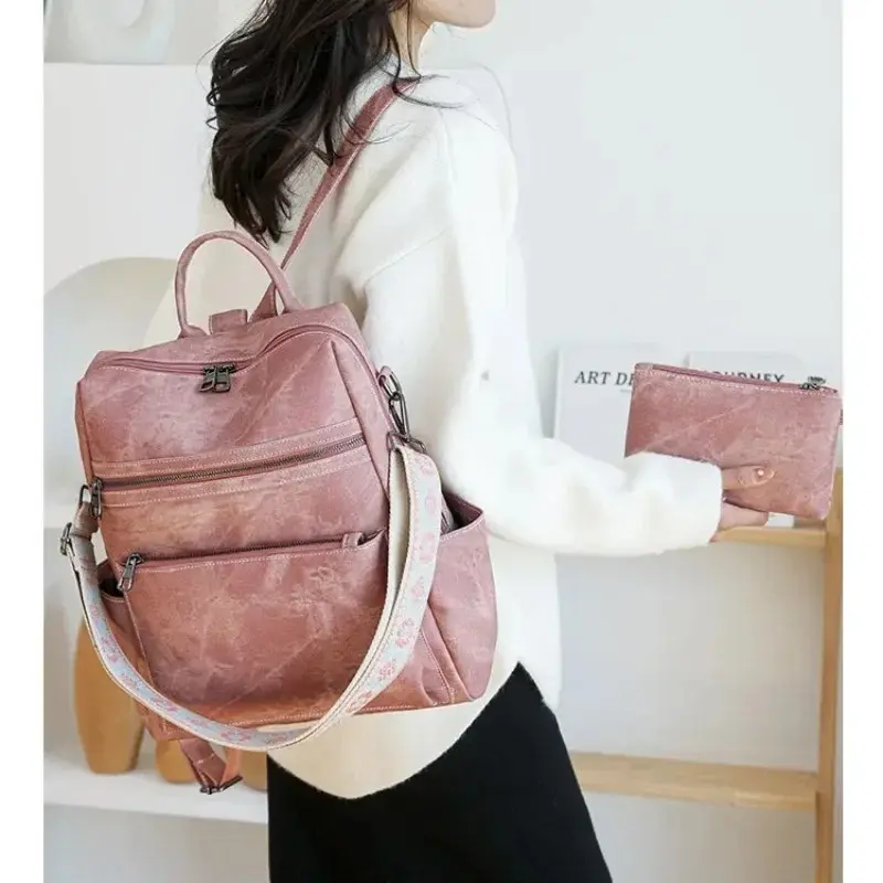 Lightweight Girls Retro Backpack Fashion Multipurpose Women's Backpack Large Capacity Leisure Travel Dual-purpose Shoulder Bag