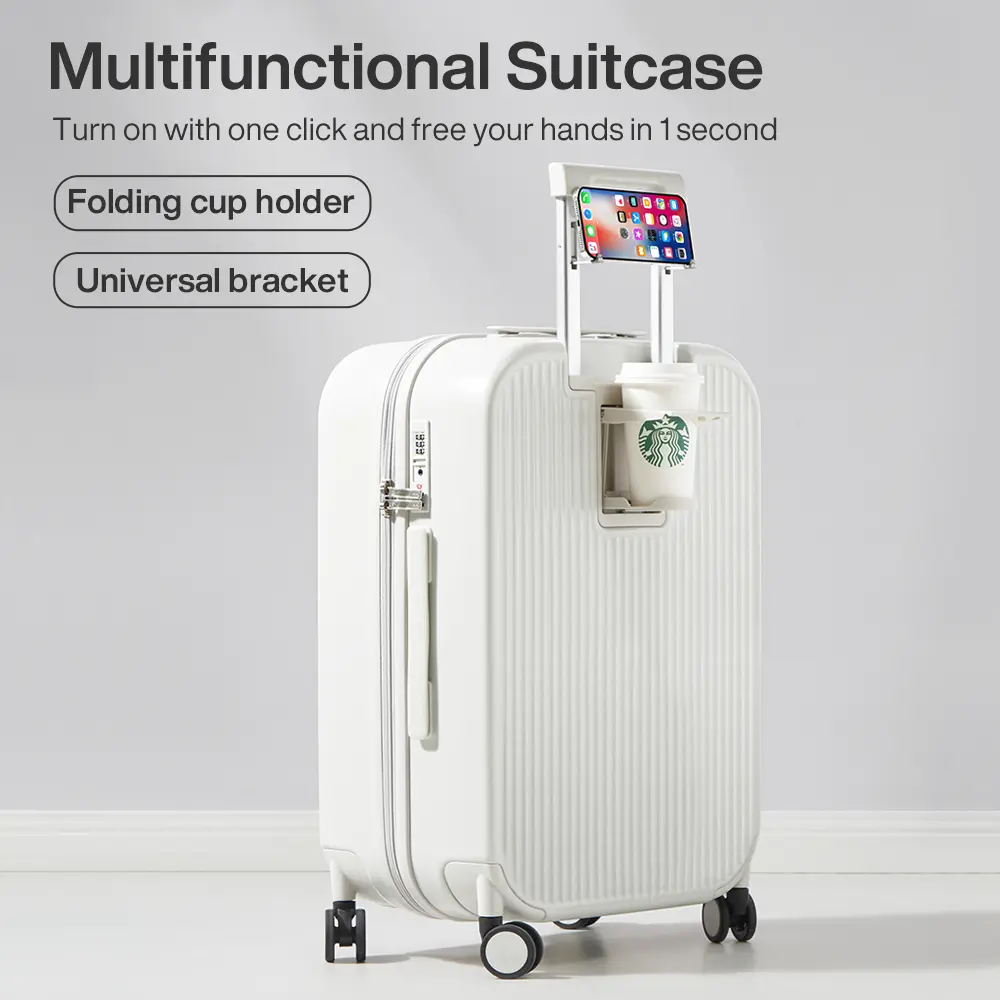 Mixi 2024 New Design Suitcase Carry On Luggage with Cup Phone Holder Hard Shell Rolling Luggage PC Spinner Wheels Trolley Case