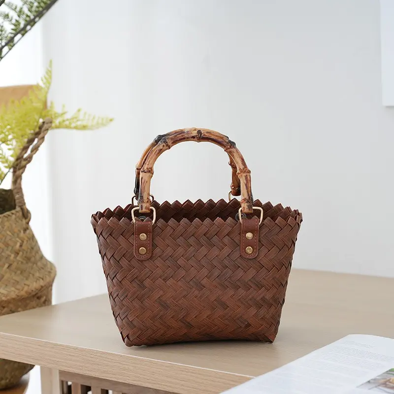 Woven Tote Bag for Women Vegan Leather Tote Bag Large Summer Beach Travel Handbag and Purse Retro Lady Handmade Shoulder Bag