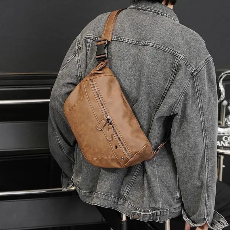 Anti Theft Fashion Small Chest Bag Sports Cycling Oblique Span Crossbody Shoulder Bag New Retro Men's Large-capacity Fanny Pack