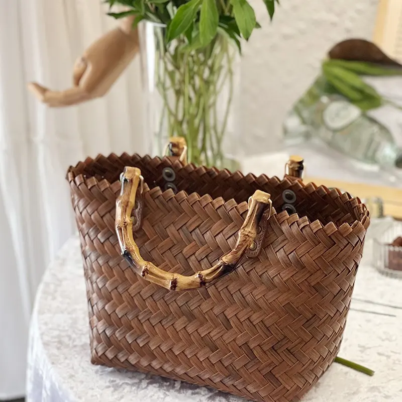Woven Tote Bag for Women Vegan Leather Tote Bag Large Summer Beach Travel Handbag and Purse Retro Lady Handmade Shoulder Bag