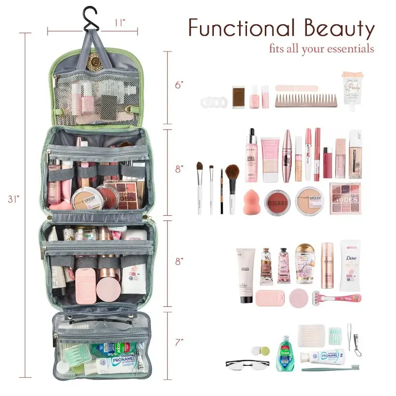 Toiletry Bag Hanging Travel Organizer for Women Multifunctional Makeup Cosmetic Case for Toiletries Accessories Water-resistant