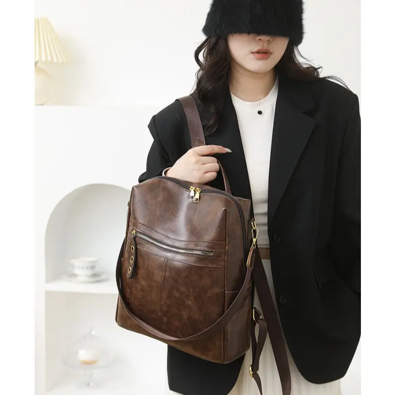 Vintage Womens Backpack Purse Waterproof Leather Anti-theft Large Backpack Fashion Designer Travel Bag Ladies Shoulder Bags