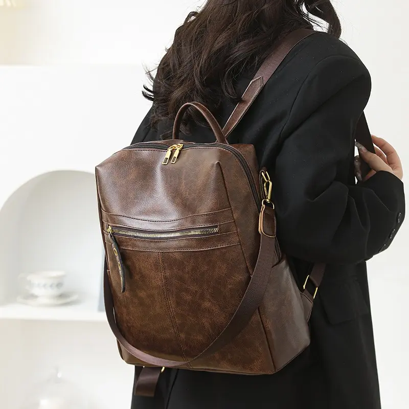 Vintage Womens Backpack Purse Waterproof Leather Anti-theft Large Backpack Fashion Designer Travel Bag Ladies Shoulder Bags