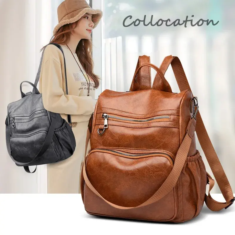 Pu Backpack Ladies New Anti-theft Backpack Women's Fashion Casual Large-capacity Leather Anti-theft Fashion Designer Travel Bag