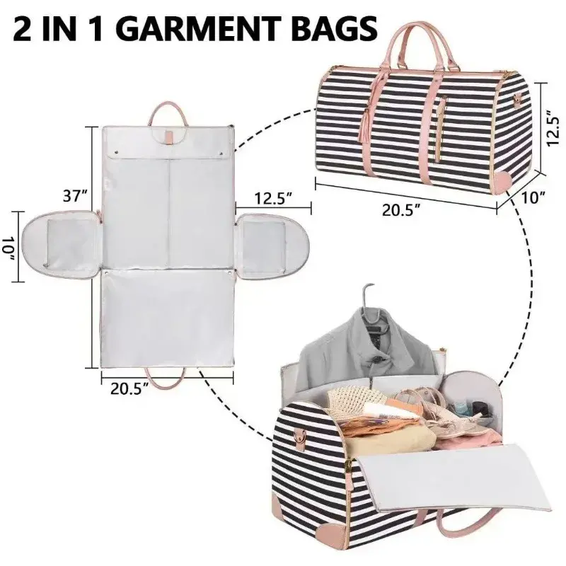 Foldable Carry-on Travel Duffle Bag for Men and Women Hanging Suitcas Large Capacity Multifunctional  PU Luggage Garment Bag