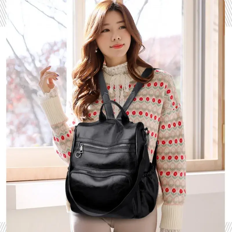 Pu Backpack Ladies New Anti-theft Backpack Women's Fashion Casual Large-capacity Leather Anti-theft Fashion Designer Travel Bag