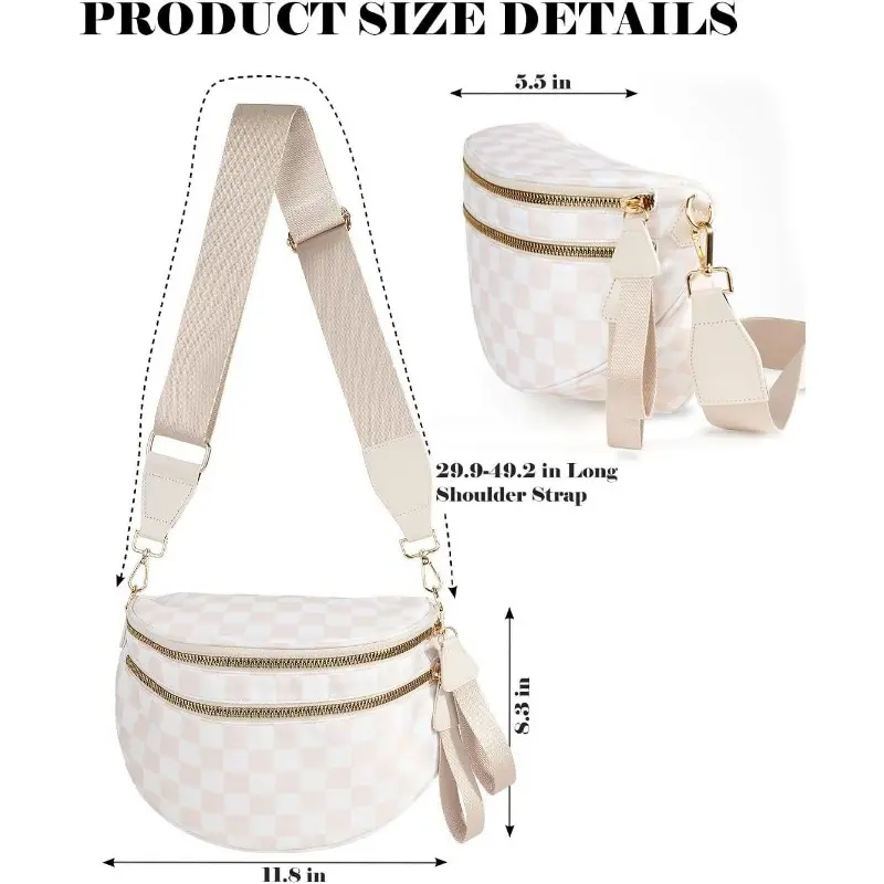 Women with Zipper Pockets Fashion Waist Packs Lightweight Crossbody Bags Simple and Trendy Fashionable PU Shoulder Bag Handbags