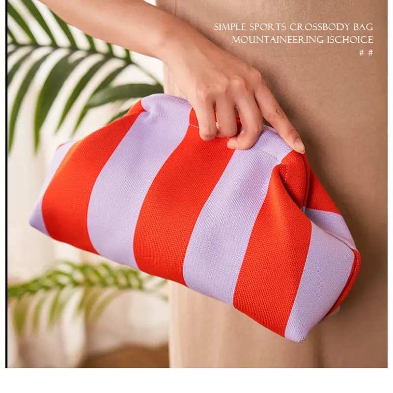 Women Colorblock Dumpling Clutch Contrast Color Knitting Casual Summer Beach Bag Clutch Ruched Cloud Purse Casual Colorblock Bag