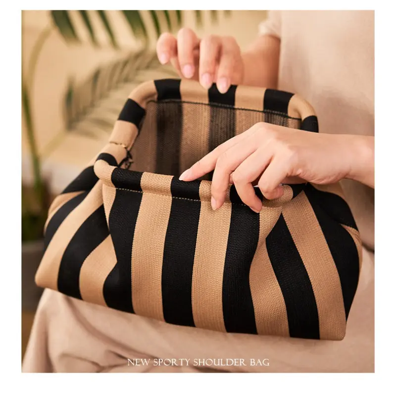 Women Colorblock Dumpling Clutch Contrast Color Knitting Casual Summer Beach Bag Clutch Ruched Cloud Purse Casual Colorblock Bag