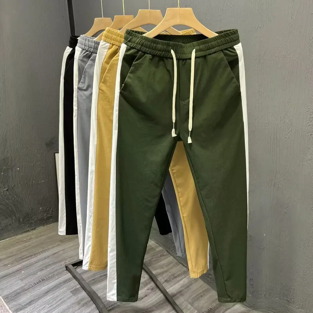 Autumn Men's Casual Pants Straight-Leg Color Block Long Pants Cropped Pants Sensibility Design Trendy Thin Style Weather-Ready