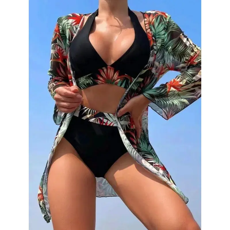Hot Sale Of The Season New Women's Bikini Set Triangle Cup Separate Three-Piece Suit with Outer Hanging Long Skirt Multi-Color C
