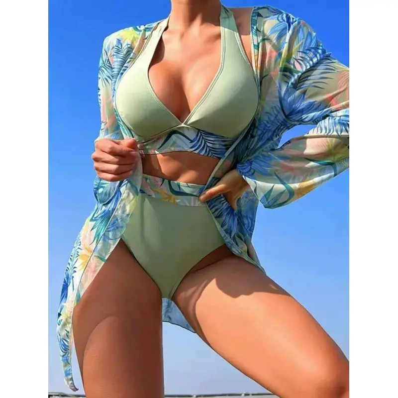 Hot Sale Of The Season New Women's Bikini Set Triangle Cup Separate Three-Piece Suit with Outer Hanging Long Skirt Multi-Color C