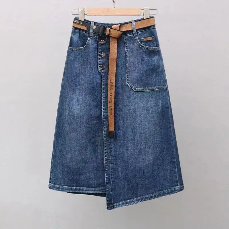 Slimming Mid-Length A- Line Mini Skirt Fashionable Elastic Waist Denim Women's Trendy Skirts Spring Summer Collection
