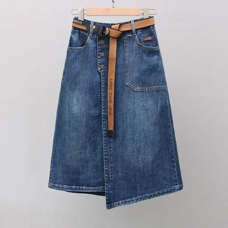 Slimming Mid-Length A- Line Mini Skirt Fashionable Elastic Waist Denim Women's Trendy Skirts Spring Summer Collection