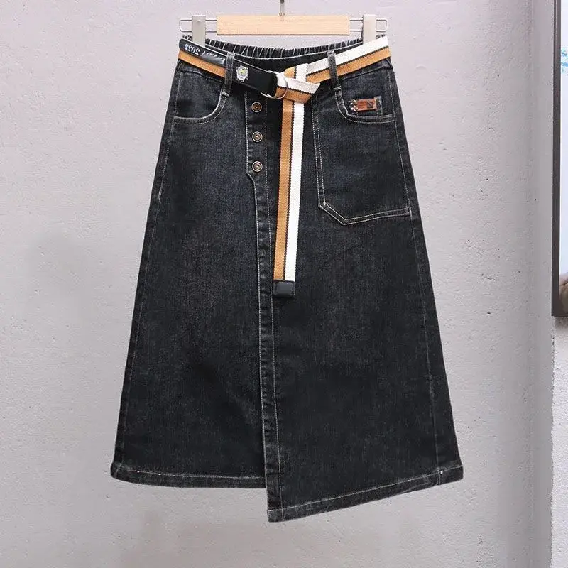 Slimming Mid-Length A- Line Mini Skirt Fashionable Elastic Waist Denim Women's Trendy Skirts Spring Summer Collection