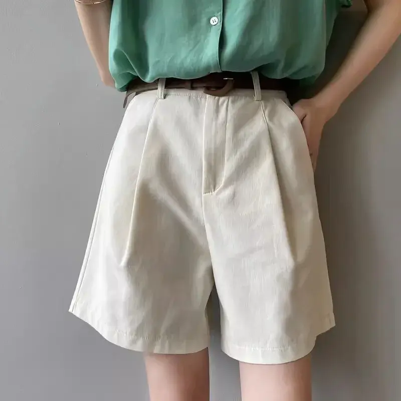 High Waist Wide Leg Suit Shorts Women's Summer Loose Casual Workwear Trousers Korean Style Four-Fifths Length Pants