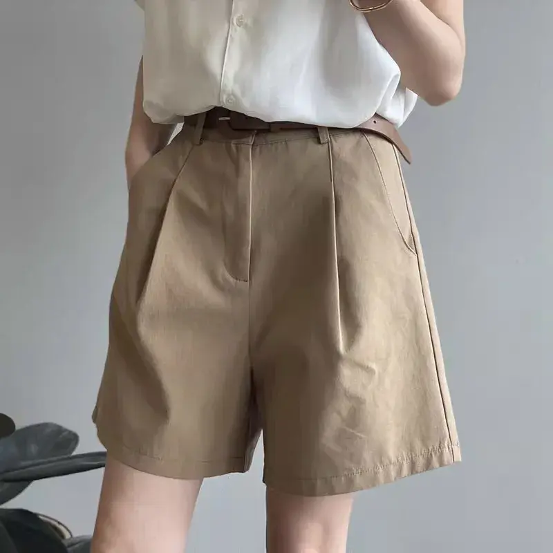 High Waist Wide Leg Suit Shorts Women's Summer Loose Casual Workwear Trousers Korean Style Four-Fifths Length Pants
