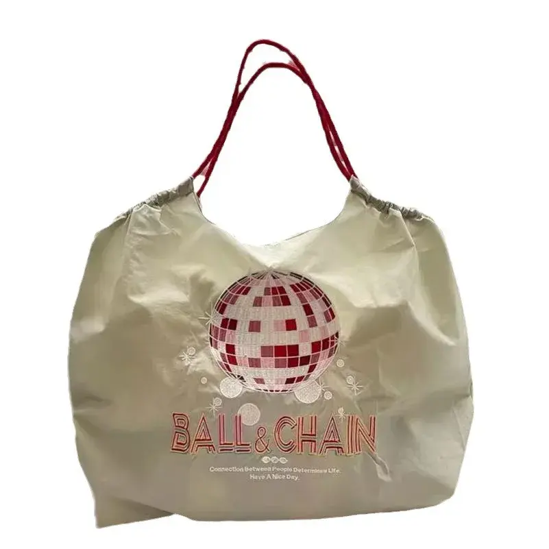 Fashionable Japanese Style Donut Shaped Ball Chain Embroidered Shopping Bag Large Capacity Single Shoulder Bag For Women
