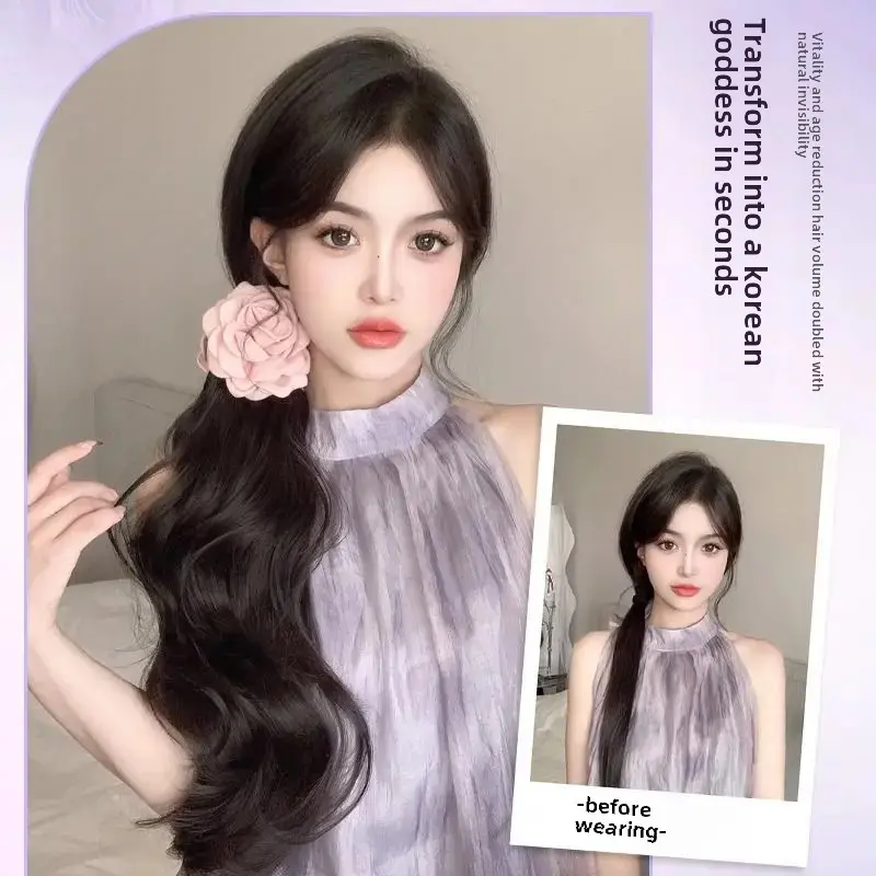 Women's Synthetic Hair Extensions Braids with Rose Clip Low Bun Fake Tail Natural Volume Boosting Fluffy Curl Fake Horse Tail