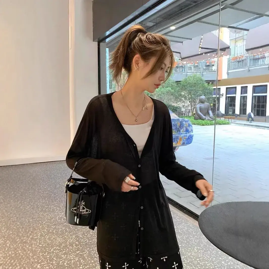 Original Fabric Sun Protection Long Sleeve Open Cardigan Women's T-shirt Summer Outerwear Thin Loose Breathable Micro See-throug