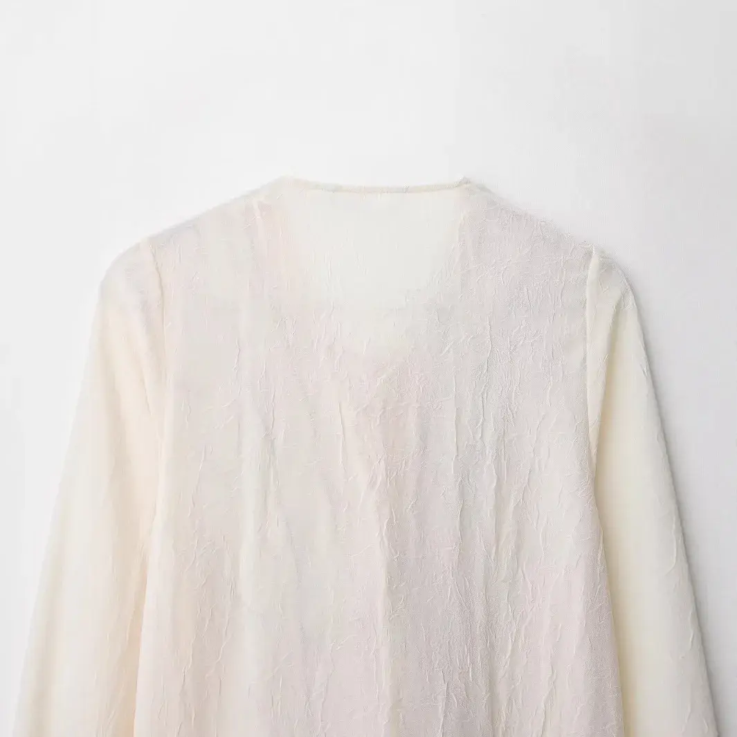 Elegant French Style Long Sleeve Shirt V Neck Ruffle Design Belted Women's Fashion New Arrival Shirt Slim Fit Cotton Blend
