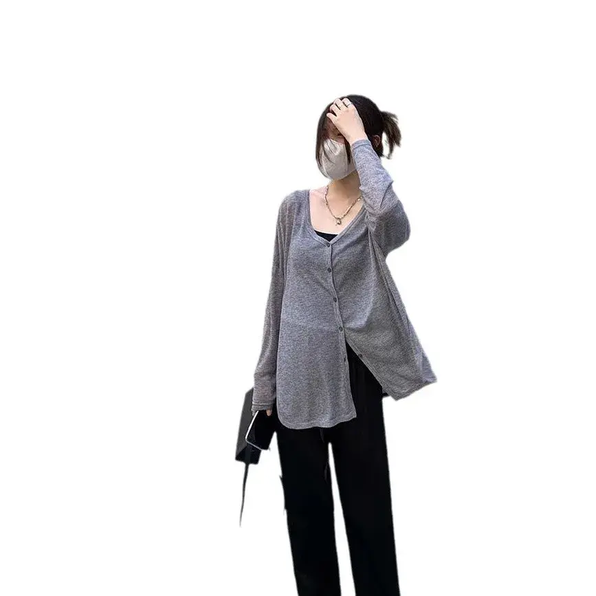 Original Fabric Sun Protection Long Sleeve Open Cardigan Women's T-shirt Summer Outerwear Thin Loose Breathable Micro See-throug