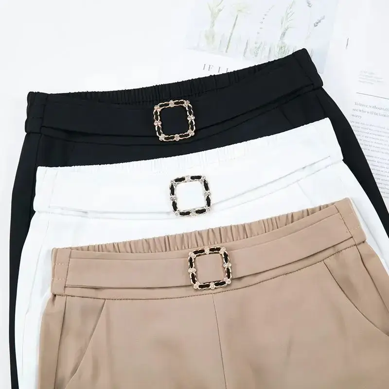 Summer New Women's Wide Leg Pants Drapey High Waist Loose plus Size Elastic Nine Points Casual Straight Mommy Skirt Trousers